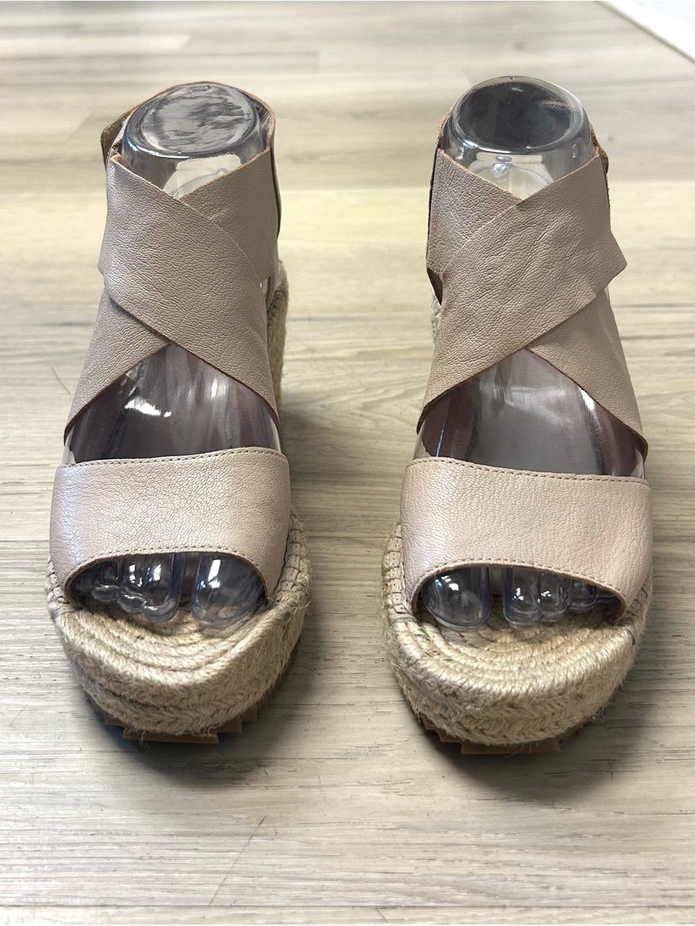 Eileen Fisher Sandals Willow Espadrille Sz 6 Tumbled Leather Wedge nude pink - Picture 5 of 13